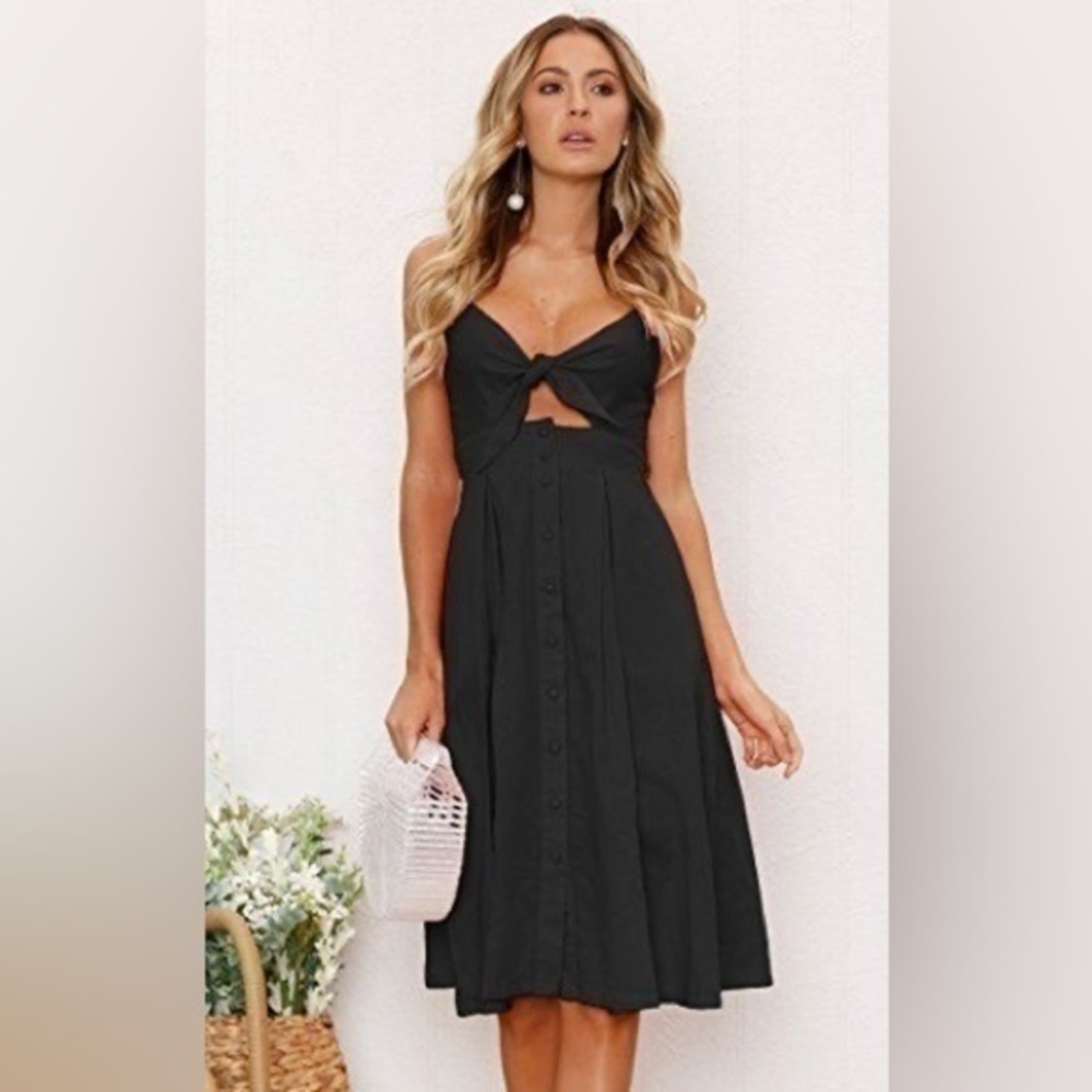 NWT AMAZON ECOWISH BLACK RETRO TIE FRONT DRESS | SIZE MED​